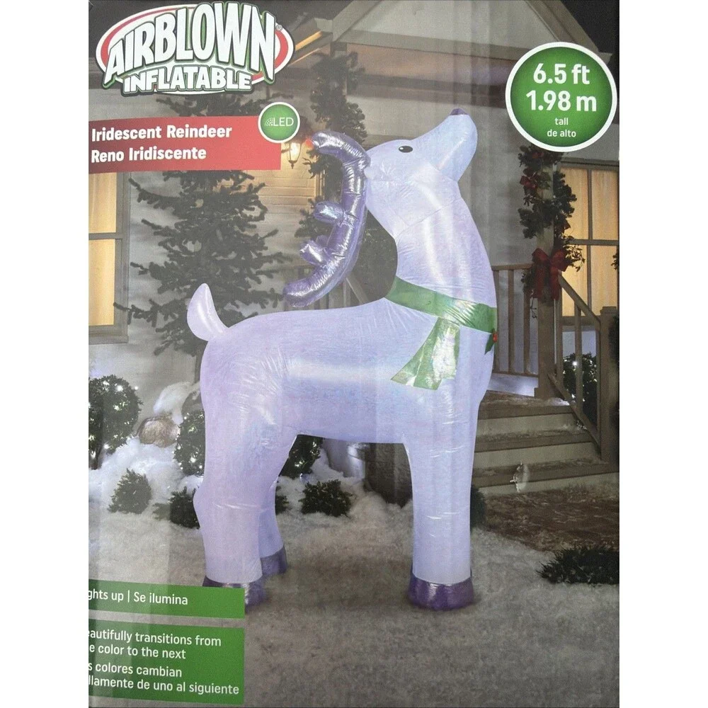 Gemmy Airblown 6.5 Ft Iridescent Reindeer LED Christmas Inflatable w/ Box Tested